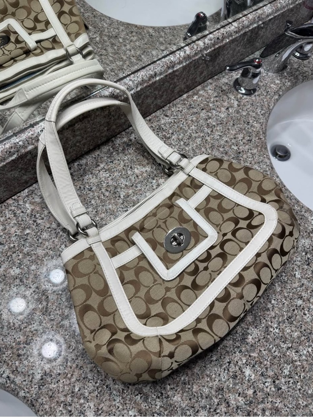 Coach cricket signature jacquard turnlock satchel